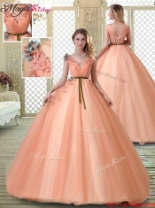 Hot Sale V Neck Discount Quinceanera Dresses with Appliques and Beading