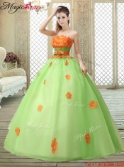 Latest Strapless 2016 Prom Gowns with  Appliques and Belt
