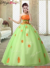 Latest Strapless 2016 Prom Gowns with  Appliques and Belt