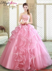 Lovely Strapless 2016 Quinceanera Dresses with  Appliques and Ruffles