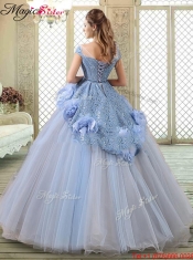 Luxurious Bateau Lavender Quinceanera Gowns with Hand Made Flowers For 2016