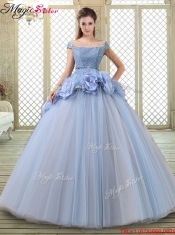 Luxurious Bateau Lavender Quinceanera Gowns with Hand Made Flowers For 2016