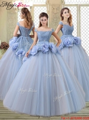 Luxurious Bateau Lavender Quinceanera Gowns with Hand Made Flowers For 2016