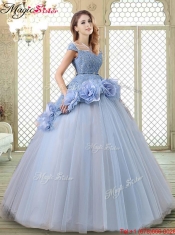 Luxurious Bateau Lavender Quinceanera Gowns with Hand Made Flowers For 2016