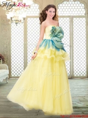 Perfect A Line Strapless Prom Dresses with Bowknot and Ruffles