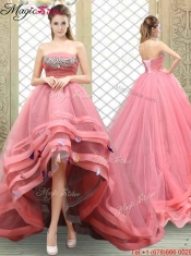 Popular Strapless High Low Beading Prom Dresses