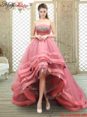 Popular Strapless High Low Beading Prom Dresses