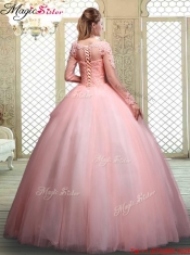 Pretty Bateau Long Sleeves Beading and Appliques Quinceanera Dresses