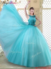 Pretty Bateau Quinceanera Dresses with Ruffles in Teal