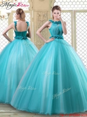Pretty Bateau Quinceanera Dresses with Ruffles in Teal