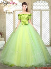 Pretty Off the Shoulder Discount Quinceanera Dresses with Hand Made Flowers