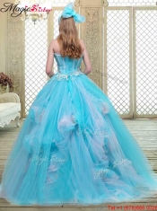 Summer Sweetheart Brush Train Quinceanera Dresses in Baby Blue