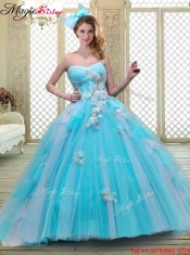 Summer Sweetheart Brush Train Quinceanera Dresses in Baby Blue