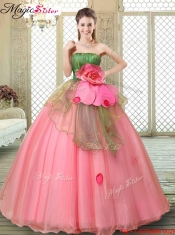 The Most Popular Strapless Discount Quinceanera Gowns with Hand Made Flowers