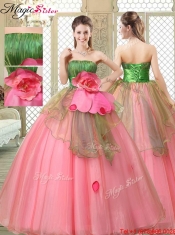 The Most Popular Strapless Discount Quinceanera Gowns with Hand Made Flowers