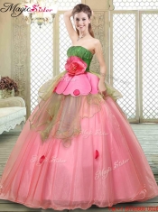 The Most Popular Strapless Discount Quinceanera Gowns with Hand Made Flowers