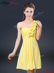 2016 Sweet Short One Shoulder Ruching Prom Dresses