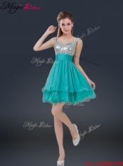 2016 Wonderful Short Straps Paillette Dama Dresses for Summer