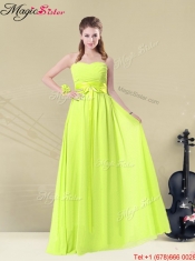 Cheap Empire Floor Length Belt Prom Dresses in Yellow Green for 2016 Spring