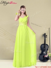 Cheap Empire Floor Length Belt Prom Dresses in Yellow Green for 2016 Spring