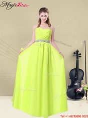 Cheap Empire Floor Length Belt Prom Dresses in Yellow Green for 2016 Spring