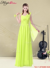 Cheap Empire Floor Length Belt Prom Dresses in Yellow Green for 2016 Spring