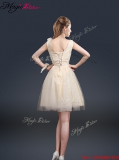 Cheap Scoop Prom Dresses with Appliques and Belt  for 2016
