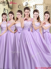 Cheap Square Cap Sleeves Lavender Prom Dresses with Belt