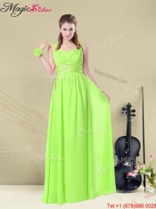 Elegant Straps Floor Length Prom Dresses with Ruching and Belt for Summer