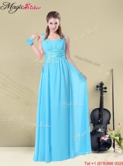 Elegant Straps Floor Length Prom Dresses with Ruching and Belt for Summer
