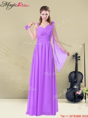 Elegant Straps Floor Length Prom Dresses with Ruching and Belt for Summer