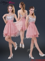 Hot Sale Mini-length Straps Paillette Prom Dresses for 2016