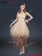 Pretty 2016 High Low Prom Dresses with Belt for Fall