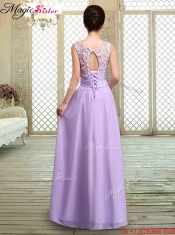 Pretty Scoop Bowknot Lavender Prom Dresses for Fall