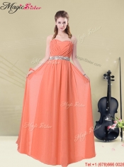 Sexy Empire Floor Length Prom Dresses with Ruching and Belt