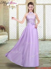 Sweet High Neck Lace Lavender Prom Dresses
