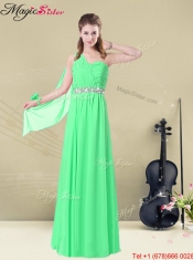 The Most Popular One Shoulder Floor Length Dama Dresses with Ruching and Belt