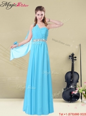 The Most Popular One Shoulder Floor Length Dama Dresses with Ruching and Belt
