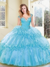 2016 Best Beading and Ruffles Quinceanera Dresses in Aqua Blue