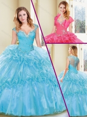 2016 Best Beading and Ruffles Quinceanera Dresses in Aqua Blue