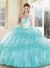 2016 Best Halter Top Quinceanera Dresses with Appliques and Ruffles