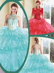 2016 Best Halter Top Quinceanera Dresses with Appliques and Ruffles