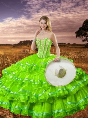 2016 Best Spring Green Detachable Sweet 16 Dresses with Beading and Ruffled Layers