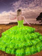 2016 Best Spring Green Detachable Sweet 16 Dresses with Beading and Ruffled Layers