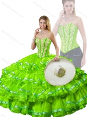 2016 Best Spring Green Detachable Sweet 16 Dresses with Beading and Ruffled Layers