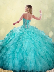 2016 Best Sweetheart Beading Turquoise Quinceanera Dresses in Turquoise