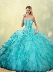 2016 Best Sweetheart Beading Turquoise Quinceanera Dresses in Turquoise