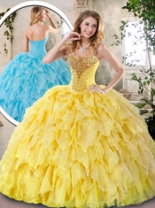 2016 Best Yellow Quinceanera Dresses with Beading and Ruffles