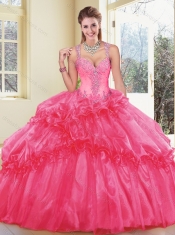 2016 Gorgeous Straps Beading Quinceanera Dresses with Ruffles