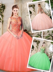 2016 Inexpensive Bateau and Beading Quinceanera Dresses